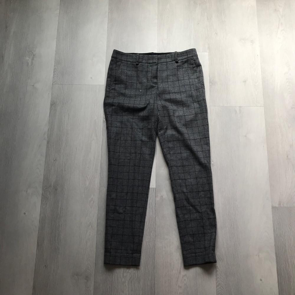 THEORY GRAY WOOL PLAID STRAIGHT LEG TROUSER PANT WOMENS 2